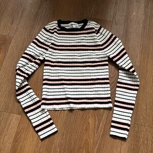 REVOLVE About Us Striped Ribbed Long Sleeve Cropped Sweater Top XS